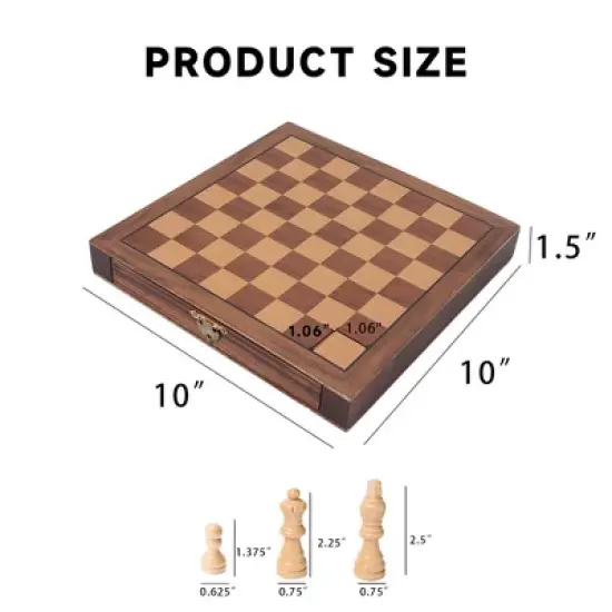 GSE 10" Magnetic Chess Set, Wooden Chess Board Game Set with Drawers, Classic Portable Travel Chess Set image {1}