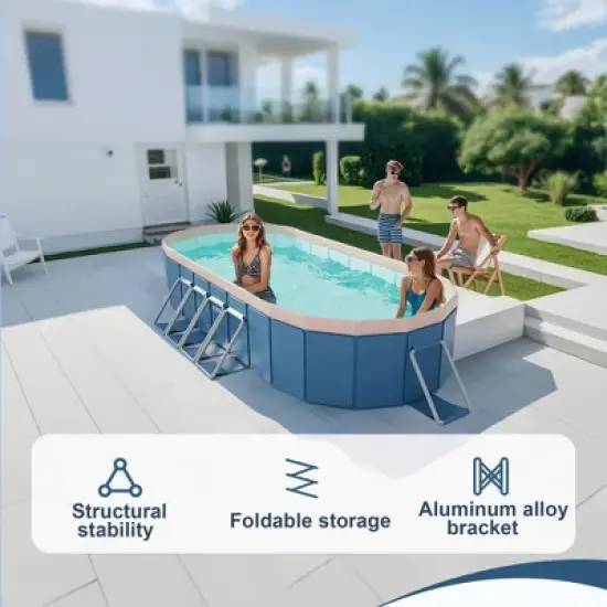NAYSAYE Above Ground Pool PVC Foldable Pool Strong Easy Setup Design for Patio Beach Garden Use, Blue and Gray, 143.70"*98.43"*19.69" image {3}