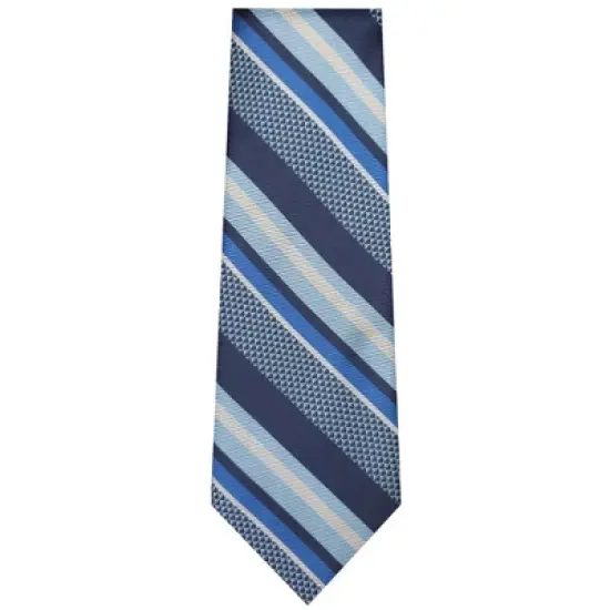 TheDapperTie Men's Blue And White Stripes Necktie with Hanky image {1}