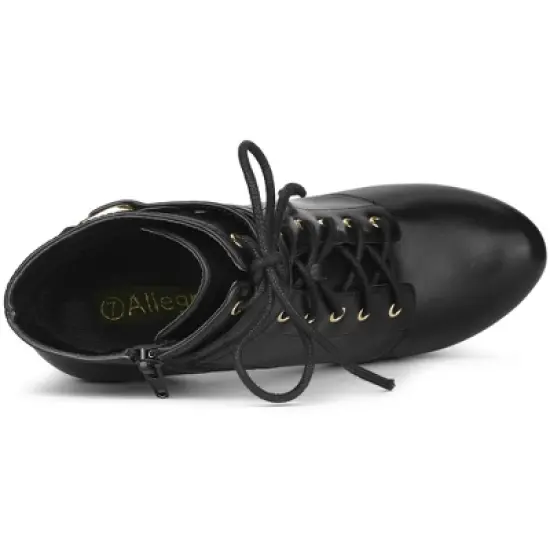 Allegra K Women's Lace Up Round Toe Platform Block Heels Ankle Boots image {4}