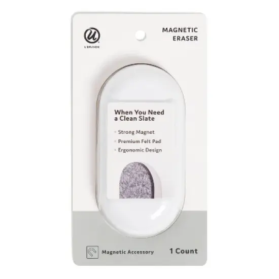 U Brands 3.5" x 7" Magnetic Board Eraser White: Dry Erase & Chalkboard Accessory, Fabric & Plastic, Gray/Black image {1}