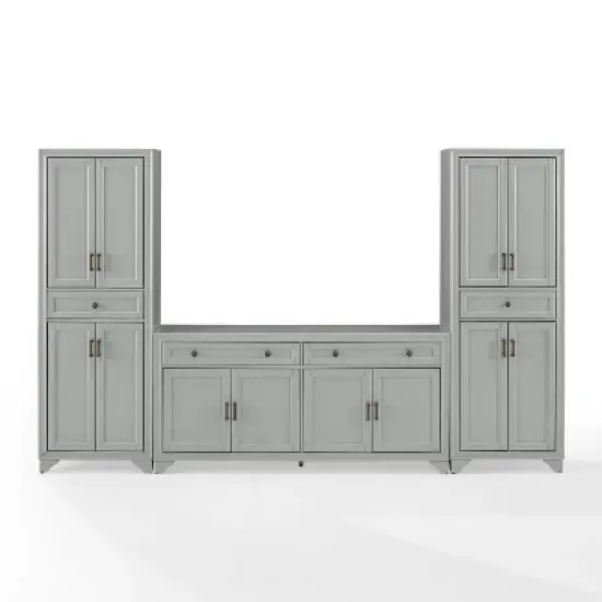 3pc Tara Sideboard and Pantry Set Distressed Gray - Crosley image {7}