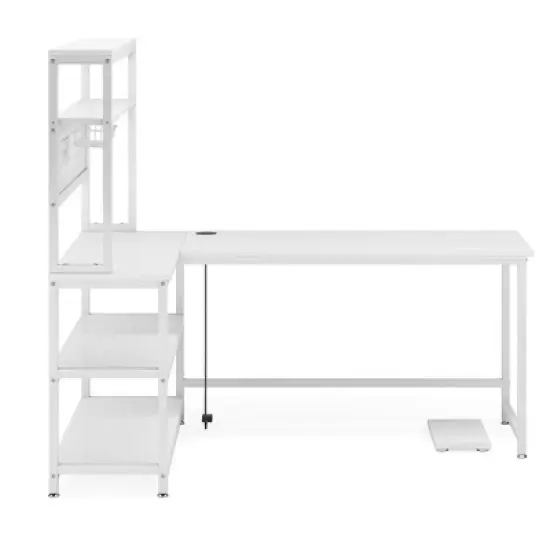 Resenkos Computer Desk, Gaming Desk,55" Reversible L-Shaped Desk with Wireless Charging & Shelves, image {3}