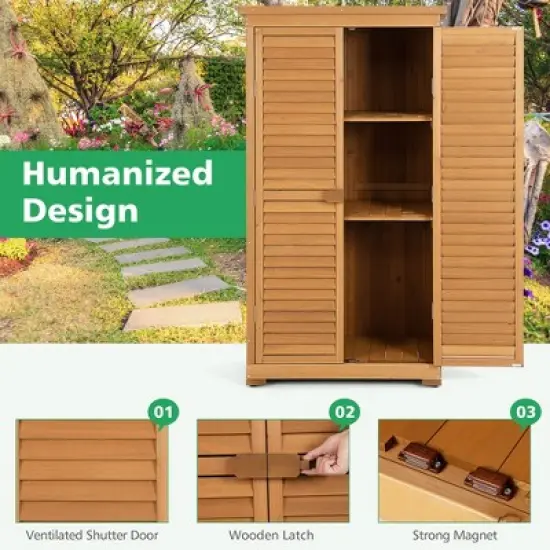 Costway Outdoor Fir Wood Storage Shed Garden Tool Cabinet Locker Tall Vertical Organizer image {7}