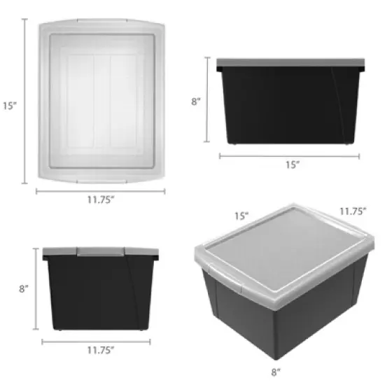 Storex 4 Gallon Storage Bin with Lid, Black image {3}