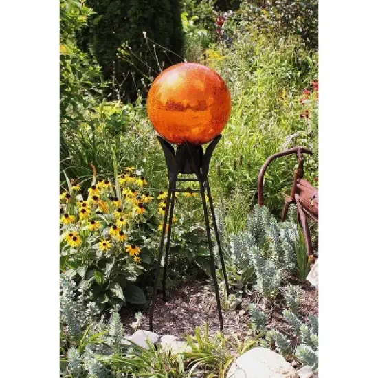 33" Iron Gazing Globe Ball Stand with Baseplate Black Powder Coat Finish - ACHLA Designs image {2}