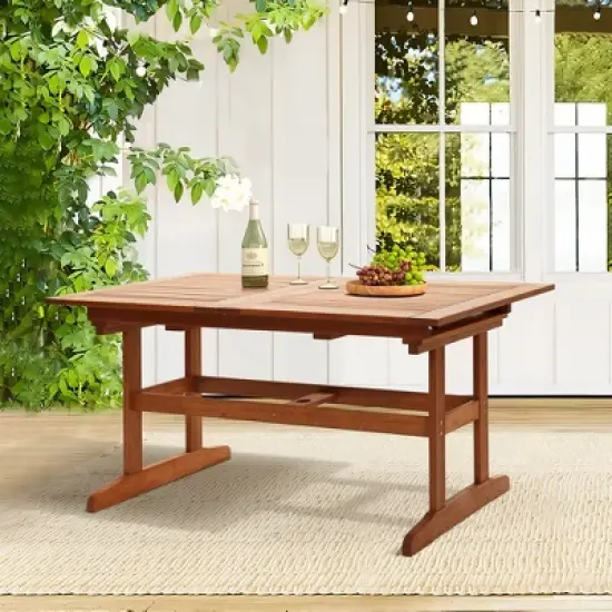LuxenHome Carmel Solid Wood Extendable Outdoor Dining Table Brown image {1}