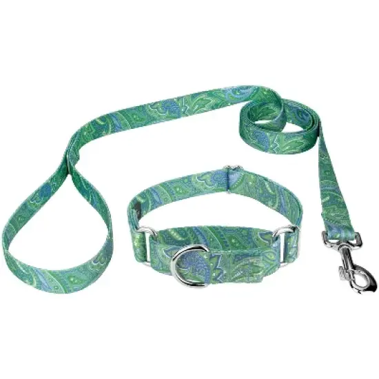 Country Brook Petz Green Paisley Martingale Collar and Leash image {7}