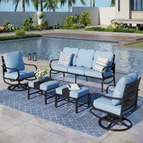 Captiva Designs 5pc Metal Patio Furniture Conversation Set with Swivel Chairs and Ottomans for Garden Porch Backyard image {13}