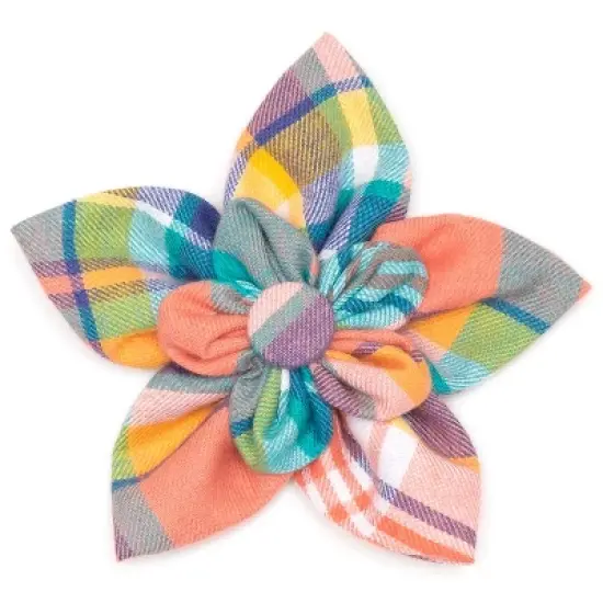The Worthy Dog Peach Plaid Adjustable Flower Collar Accessory image {3}