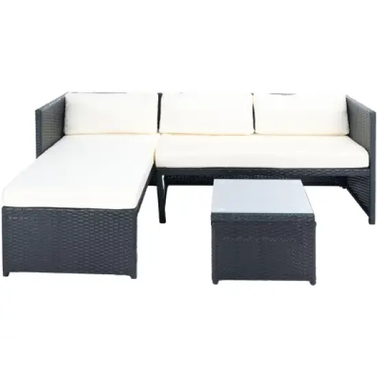 Bronson 3 Piece Sofa Set - Indoor/Outdoor - PAT9022 - Black/Beige - Safavieh image {7}