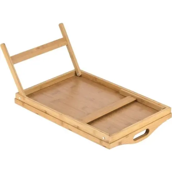 Homeitusa Bamboo Bed Trays: Large Bed Table with Folding Legs, Serving Tray with Handles, Wooden Breakfast Tray with Legs and Handles image {2}