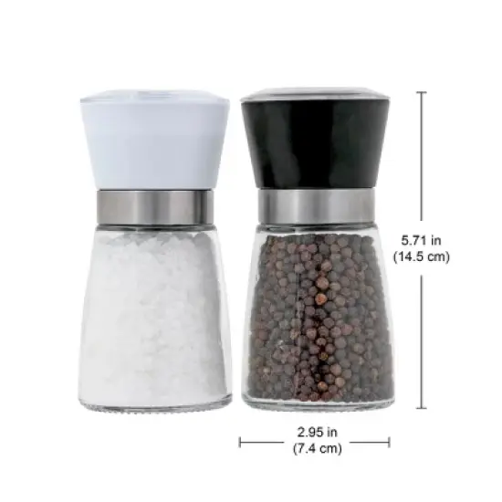 Kamenstein Glass Spice Grinders with Adjustable Ceramic Mechanism, Set of 2 - Prefilled Salt & Pepper Grinders for Kitchen Countertop Use image {3}