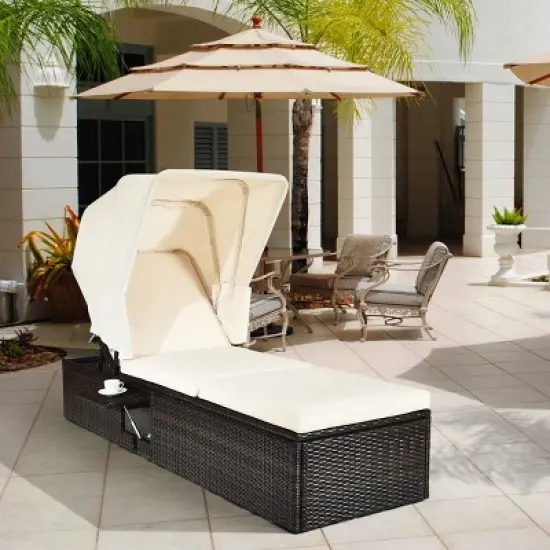 Tangkula Outdoor Cushioned Reclining Chaise Lounge w/Folding Canopy image {1}