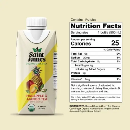 Saint James Pineapple & Mango Organic Green Tea - 16.9 fl oz Box image {1}