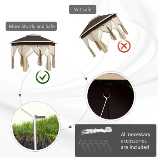 Resenkos Patio Garden Pergola, Pergola Canopy,13' x 13' Pop Up Gazebo Hexagonal Canopy Shelter with 6 Zippered Mesh Netting, Beige image {6}