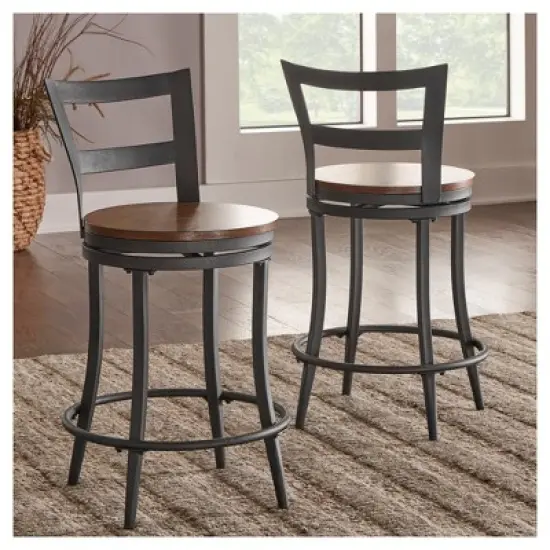 Set of 2 24" Saroyan Swivel Metal & Wood Counter Height Barstool Graphite - Inspire Q image {6}