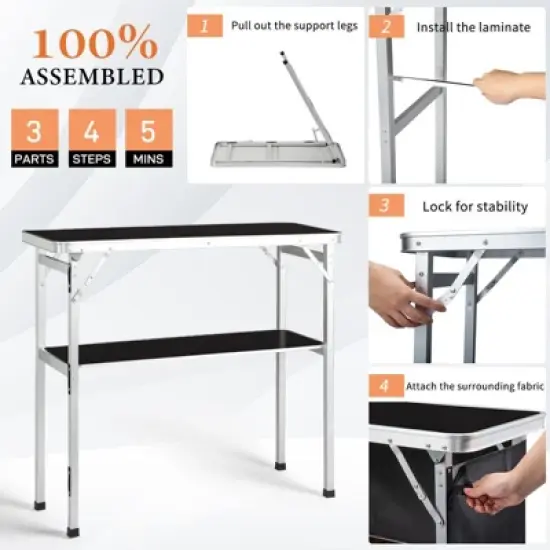 Karl Home Patio Black Portable Folding Bar Table with Shelf image {6}