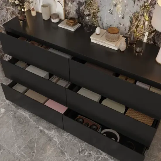 Famapy Black Six Drawer Dressers Minimalist Style Smooth Surface image {3}