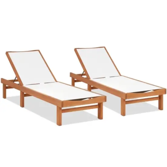 Tangkula 1PC/2PCS Outdoor Chaise Lounge Chair, Eucalyptus Wood Recliner w/ 5-Level Backrest, Breathable & Quick Drying Seat Fabric image {9}