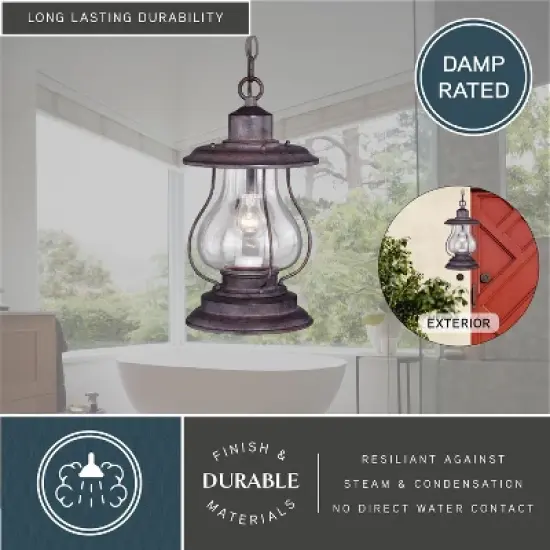 VAXCEL Dockside 1 Light Bronze Coastal Outdoor Lantern Pendant Clear Glass image {4}