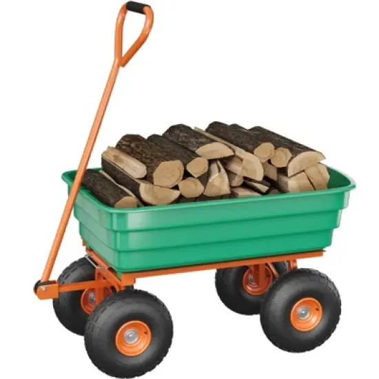 Poly Dump Cart &ndash; 4 Cu.Ft. Heavy Duty Garden Cart with 600 LBS Capacity, 10" No-Flat Tires & 180&deg; Rotating Handle, Green image {9}