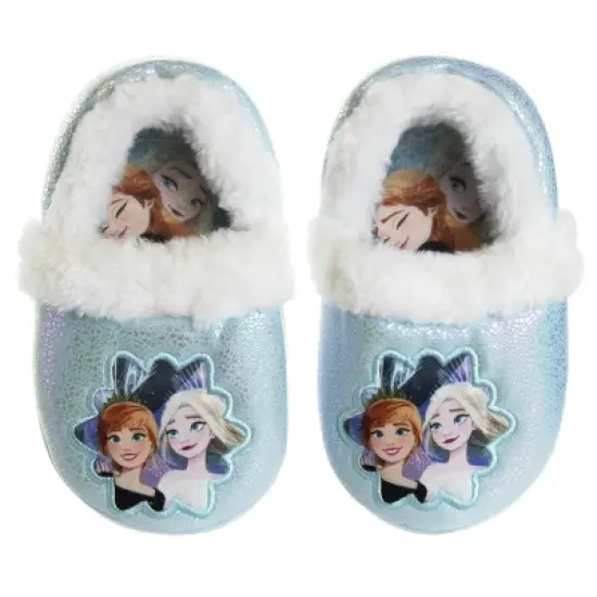 Disney Frozen 2 Elsa and Anna Girls Slippers - Plush Lightweight Warm Comfort Soft Aline House Slippers - Blue White Crinkle (Sizes 5 - 12 Toddler/Little Kid) image {8}