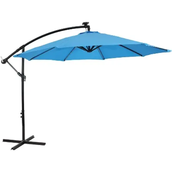Sunnydaze Outdoor Steel Cantilever Offset Patio Umbrella with Solar LED Lights, Air Vent, Crank, and Base - 9' image {17}