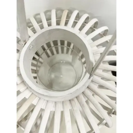 Essential Decor & Beyond 6.8" White Wash Bamboo Glass Candle Holder Tabletop Lantern With Handle image {3}