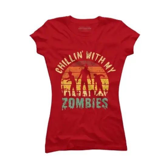 Junior's Design By Humans Halloween Chillin With My Zombies Funny By Ering T-Shirt image {6}