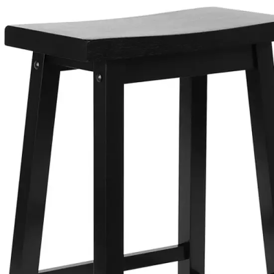 PJ Wood Classic Saddle-Seat 24'' Tall Kitchen Counter Stool for Homes, Dining Spaces, and Bars with Backless Seat, 4 Square Legs, Black (4 Pack) image {3}