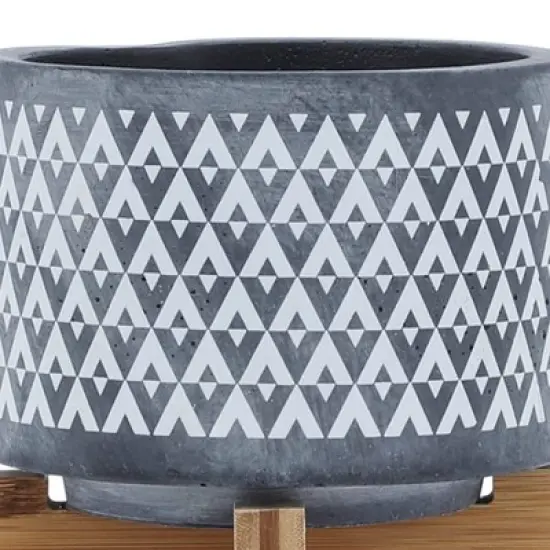 Sagebrook Home With Wooden Stand Aztec Ceramic Planter Pots Gray image {5}