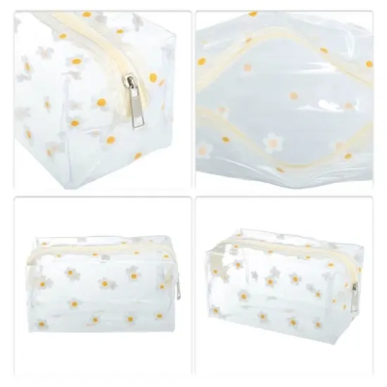 Unique Bargains Portable PVC Clear Makeup Bag Flower White 1 Pc image {2}