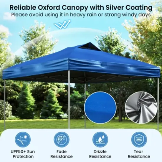 Costway 10 X 10 FT 1-Person Setup Pop up Canopy Tent with 1-Push Center Lock Wind Ropes Blue/Pink/Gray/Navy/White image {5}