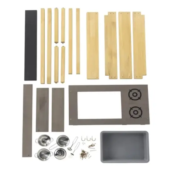 HearthSong Junior Chef's Wooden Mud Play Kitchen and Imagination Station with Metal Accessories image {12}