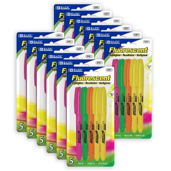 BAZIC Products&reg; Pen Style Fluorescent Highlighters with Pocket Clip, 5 Per Pack, 12 Packs image {6}