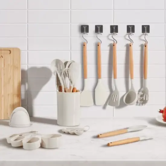 VEVOR Kitchen Cooking Utensils Set, 34 PCS Silicone Spatula Set with Holder, 428&deg;F Heat Resistant Gadget Spoons Tools, White image {1}