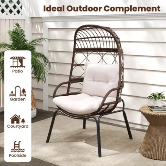 Tangkula PE Wicker Egg Chair Patio Cocoon Lounger w/ Comfortable Cushions & Metal Frame image {6}