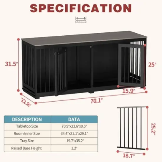 Famapy Large Furniture Style Dog Crate 70" Dog Crate with Tray and Divider image {6}
