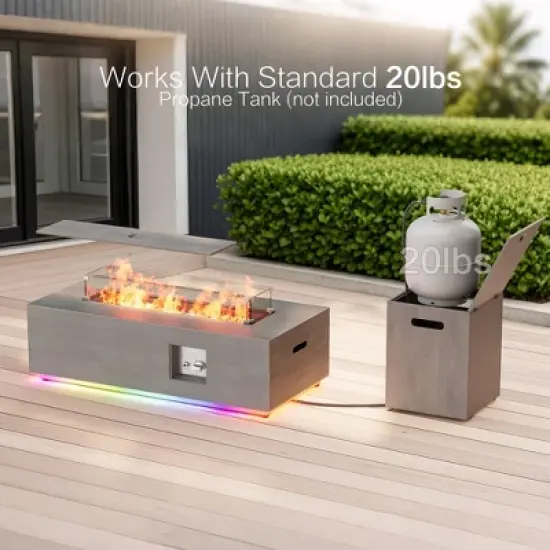 Evita 50,000 BTU Outdoor Fire Pit Table with LED Light, Propane Tank, Windshield, Glass Stone and Rain Cover-42*20*12 Inch, Brown image {5}