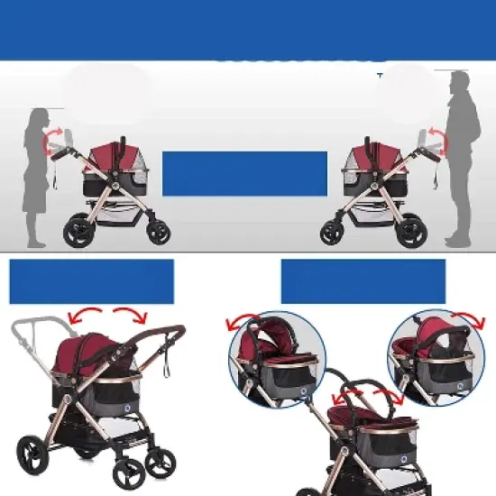 HPZ Pet Rover Prime 3-in-1 Stroller - Luxury Dog/Cat/Pet Stroller (Travel Carrier + Car Seat +Stroller) with Detach Carrier/Pump-Free Rubber Tires image {3}