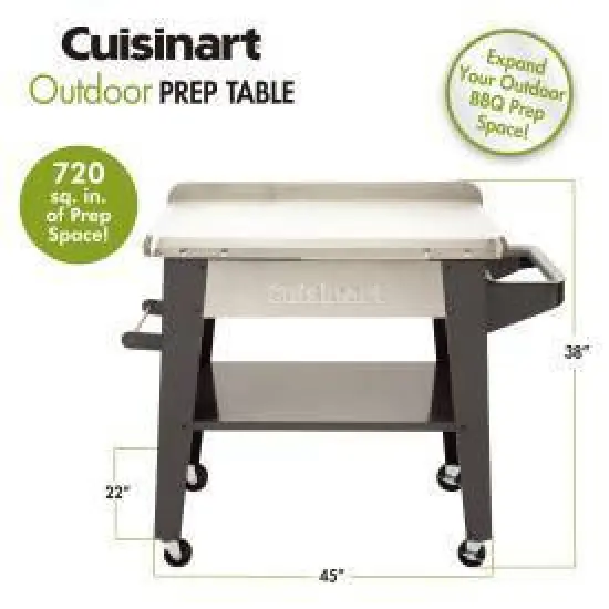 Cuisinart Outdoor Stainless Steel Prep Table: Mobile Kitchen Cart with Trash Bag Holder, Paper Towel Rack, Lower Shelf image {1}