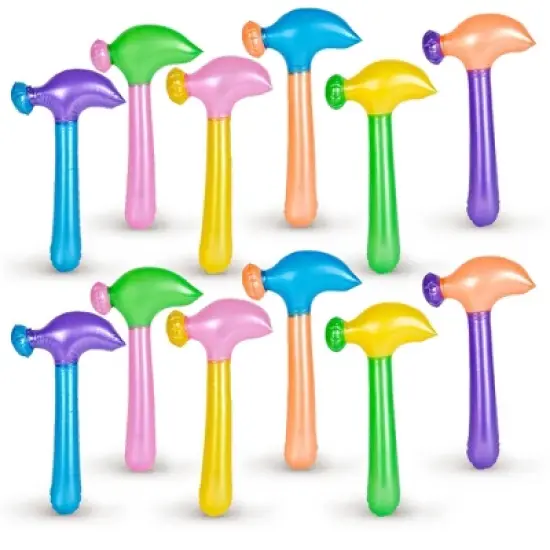 Playbees Multi-Colored Inflatable Hammer - 12 Pack - Assorted Neon Mallets - 14 Inch image {8}