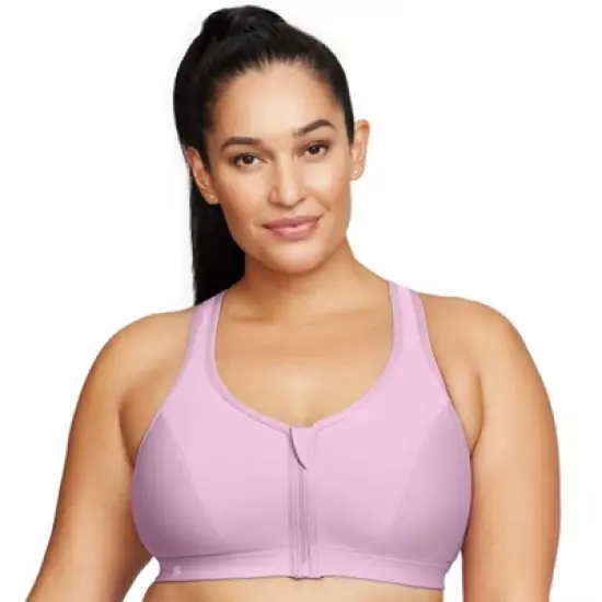 Glamorise Womens Zip Up Front-Closure Sports Wirefree Bra 9266 Lavender image {5}