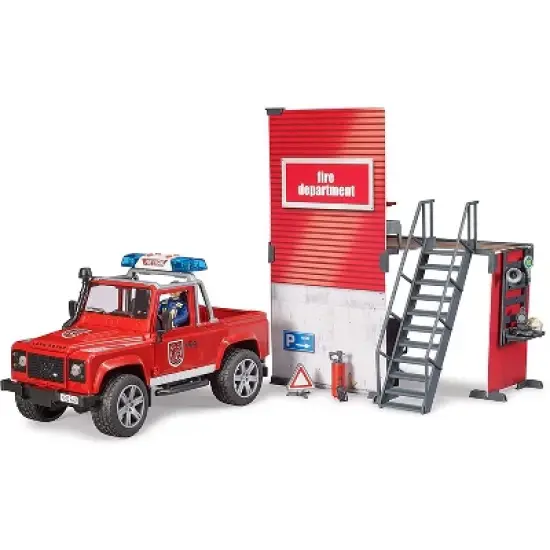 Bruder bworld Firestation with Land Rover, Fireman and Accessories image {1}