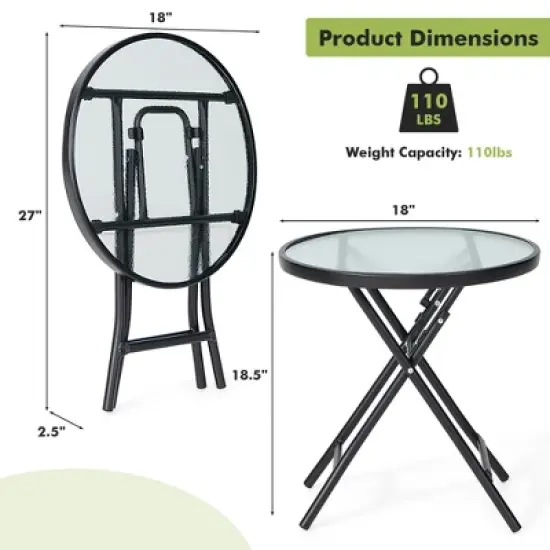 Costway Patio Folding Round Glass Side Table Bistro Coffee Table Plant Stand image {3}