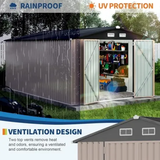 10x14 FT Commercial-Grade Metal Storage Shed - Extra Large Galvanized Steel Shelter with Lockable Doors & Air Vents image {4}