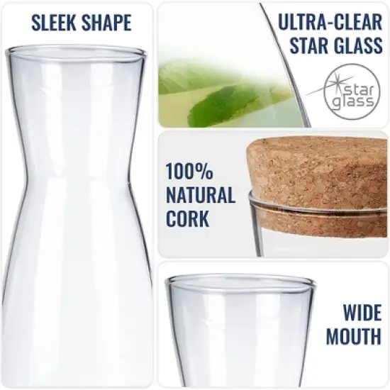 Bormioli Rocco Ypsilon Carafe Set with Cork Lids, Set of 6 - 18.5 oz Stylish Drink Set - Dishwasher Safe Modern Glassware for Dining & Entertaining image {3}