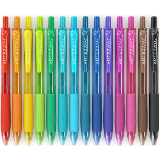 Arteza Retractable Gel Ink Colored Pens Set, Bright Colors - Doodle, Draw, Journal - 14 Pack image {2}