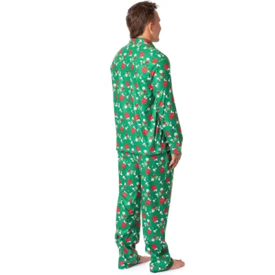 Peanuts Mens' Christmas Snoopy Charlie Brown Button Sleep Pajama Set Green image {2}